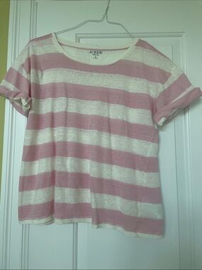 J. Crew Pink and White Horizontal Stripe Tee